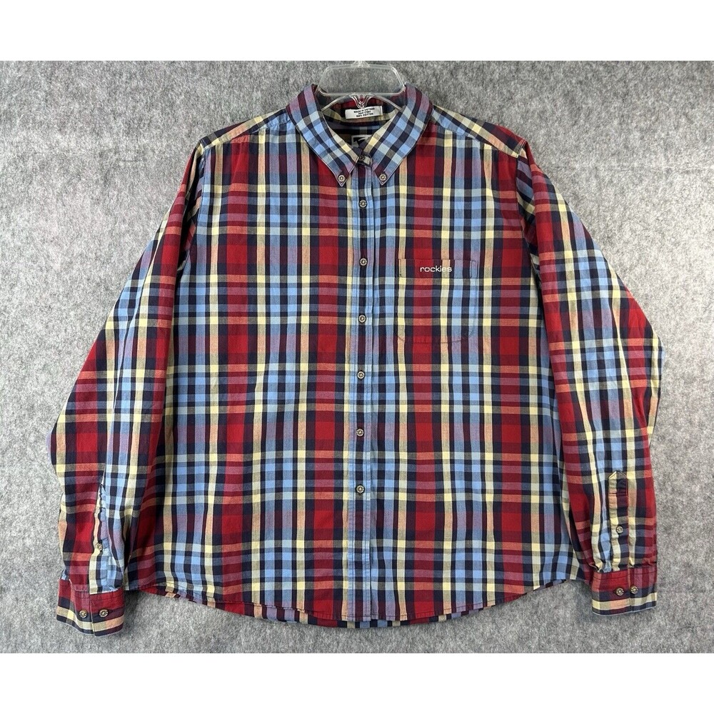 Rockies Women's XXL Western Shirt Red Blue Plaid Button Long Sleeve 2XL